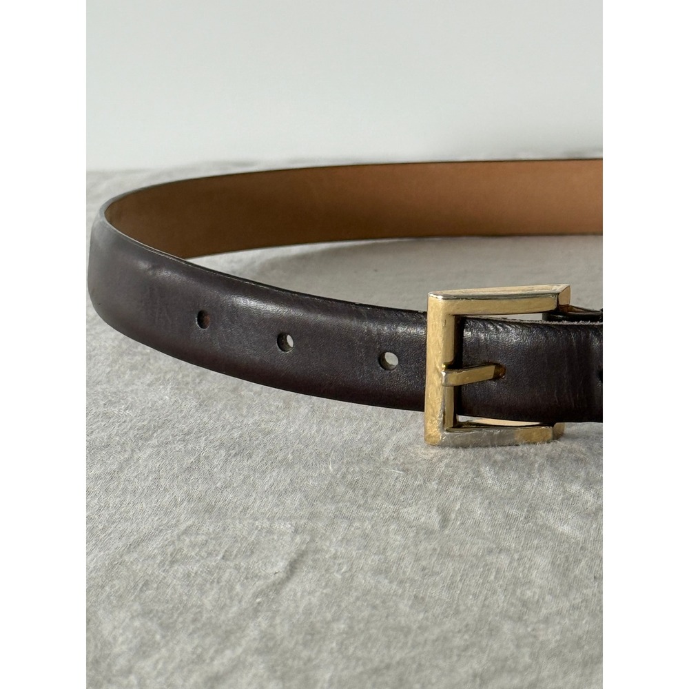 Nordstrom Belt Large Brown Italian Calfskin Leather Classic Gold Buckle - Picture 3 of 9